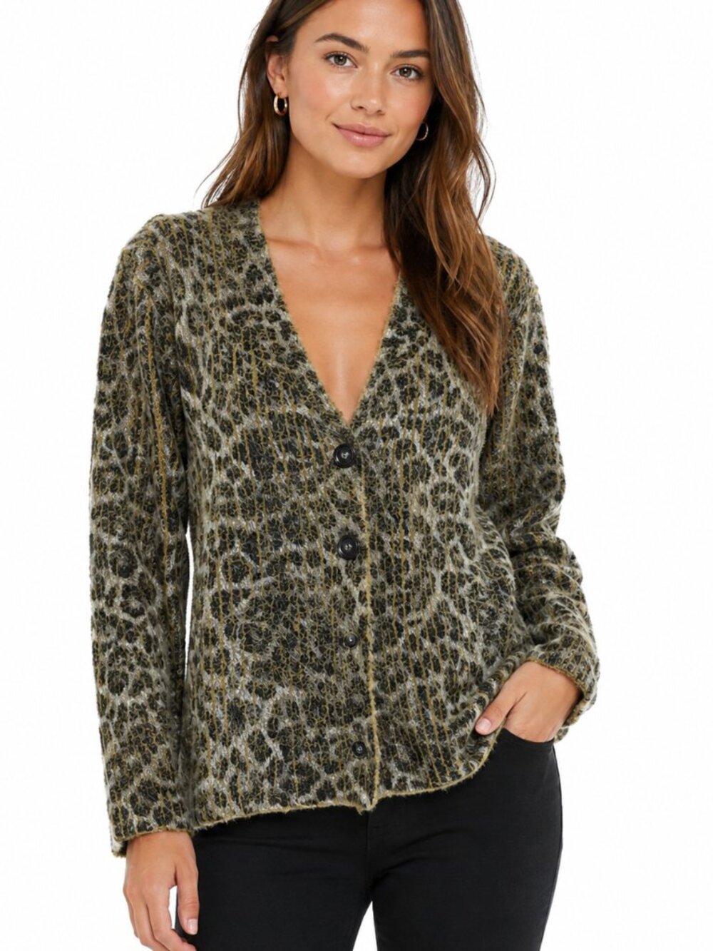 Zara Leopard Print Button-Down Cardigan Sweater Size S